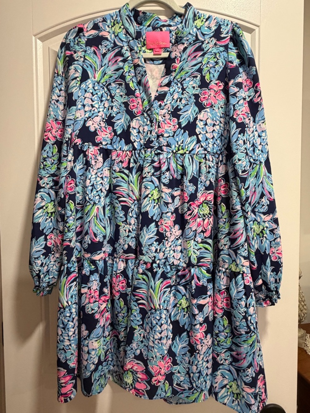 Lilly Pulitzer Navy Floral Tiered Tunic Dress - Pink & Aqua Pineapple Print